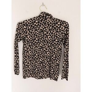White Stag Womens Size S Leopard Print Long Sleeve Turtleneck Top 100% Cotton